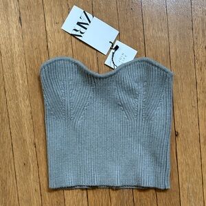 Zara Strapless Sweater Ribbed Top in Mint Green